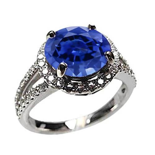 Taglio brillante rotondo e zaffiro dello Sri Lanka da 4,15 ct. Anello Diamante WG 14K - harrychadent.it