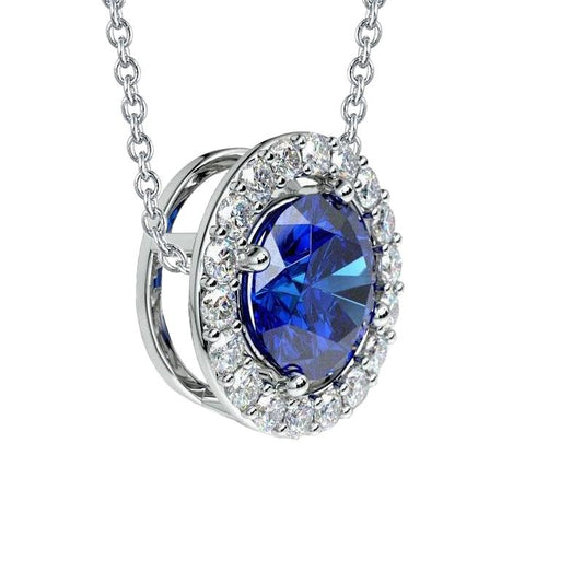 Taglio rotondo 4.75 ct. Zaffiro Con Diamanti Collana Pendente Bianco - harrychadent.it
