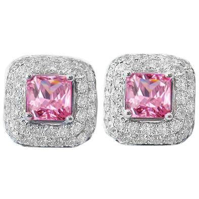 Taglio rotondo 5 ct. Orecchino a bottone con zaffiro rosa e diamanti in oro 14K - harrychadent.it