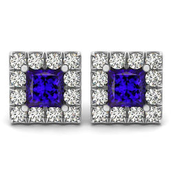 Tanzanite Blu Con Diamanti 6.50 Carati Orecchini Donna Halo