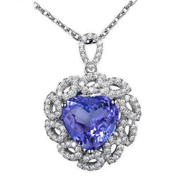 Tanzanite Taglio Cuore Con Diamanti Rotondi 4 Ct. Collana con ciondolo