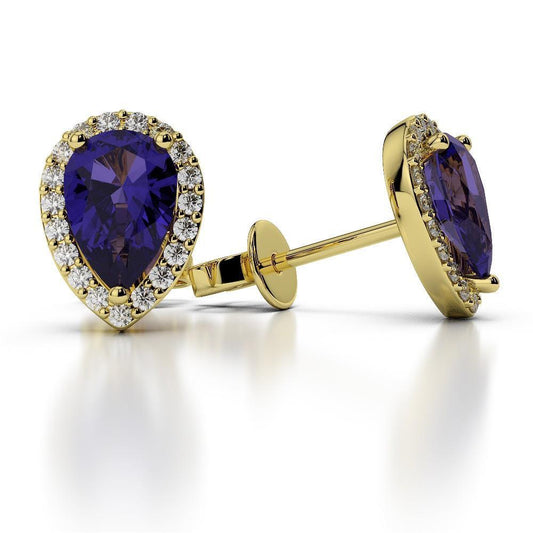 Tanzanite a pera da 3,40 carati con orecchini a lobo con diamante rotondo - harrychadent.it