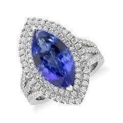 Tanzanite blu marchesa con accento diamante anello 5.50 carati WG 14K