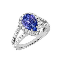 Tanzanite blu taglio pera da 3.25 ct con anello in oro da donna con diamanti