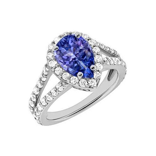 Tanzanite blu taglio pera da 3.25 ct con anello in oro da donna con diamanti - harrychadent.it