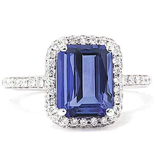 Tanzanite con diamante taglio smeraldo da 5,50 ct Anello solitario con accento - harrychadent.it