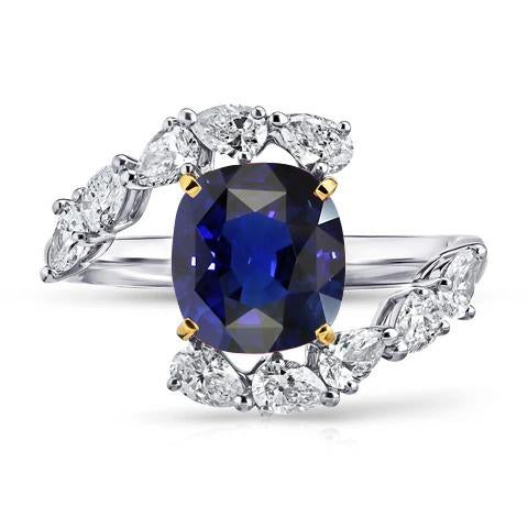 Tension Ring pera cuscino e diamante Zaffiro blu profondo 3,50 carati