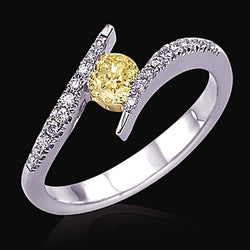 Anello di Fidanzamento con Diamante Naturale Giallo Canarino (Non Coltivato in Laboratorio) con Montatura a Tensione per Donna