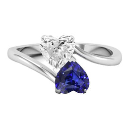 Toi et Moi Anello 3 Cuore Blu Zaffiro e Diamante Carati 2 Gioielli in Pietra