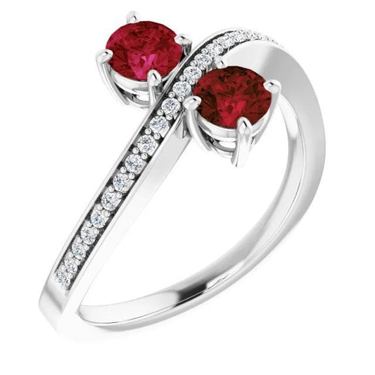 Toi et Moi Anello Rubino Burmese Diamante Rotondo 1.50 Carati con Oro Bianco 14 Carati - harrychadent.it