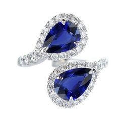 Toi et Moi Halo Anello Pera Zaffiri Ceylon & Diamanti 5.50 Carati Oro