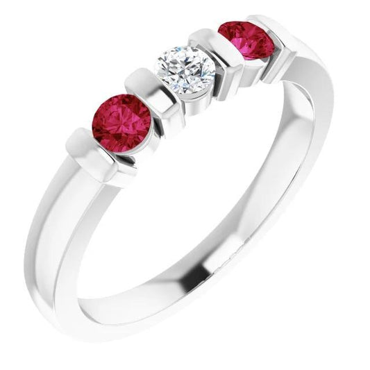Tre anello di rubino diamantato in pietra 0.90 carati oro bianco 14k - harrychadent.it