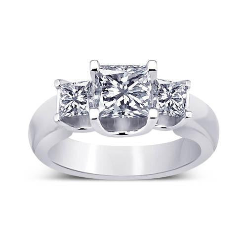 Tre pietre Princess Diamond Ring 2.30 carati in oro bianco 14 carati Novità - harrychadent.it