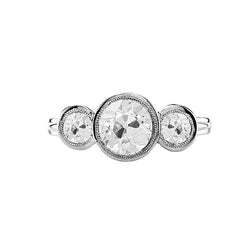Tre pietre rotonde con castone incastonato anello di diamanti vecchio europeo 1.75 carati