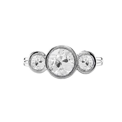 Tre pietre rotonde con castone incastonato anello di diamanti vecchio europeo 1.75 carati - harrychadent.it