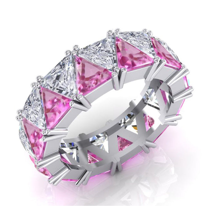Triliant di Diamanti Rosa Zaffiro Banda Eterna Pietre Preziose 9 ct