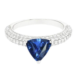 Trilioni di pietre preziose blu zaffiro Diamante 3 carati con anello in oro bianco 14 carati con pavé