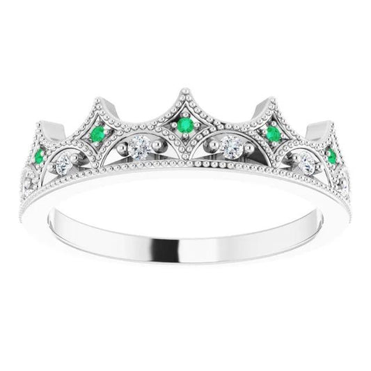Verde smeraldo da 0,75 carati con fede nuziale in oro bianco 14 carati in stile corona - harrychadent.it