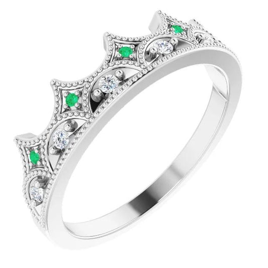 Verde smeraldo da 0,75 carati con fede nuziale in oro bianco 14 carati in stile corona - harrychadent.it