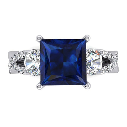 Zaffiro Blu Reale Anello Diamante 5,50 ct Oro Taglio Principessa 14K
