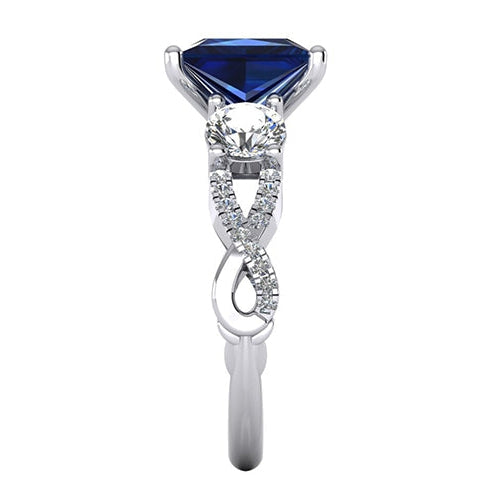 Zaffiro Blu Reale Anello Diamante 5,50 ct Oro Taglio Principessa 14K
