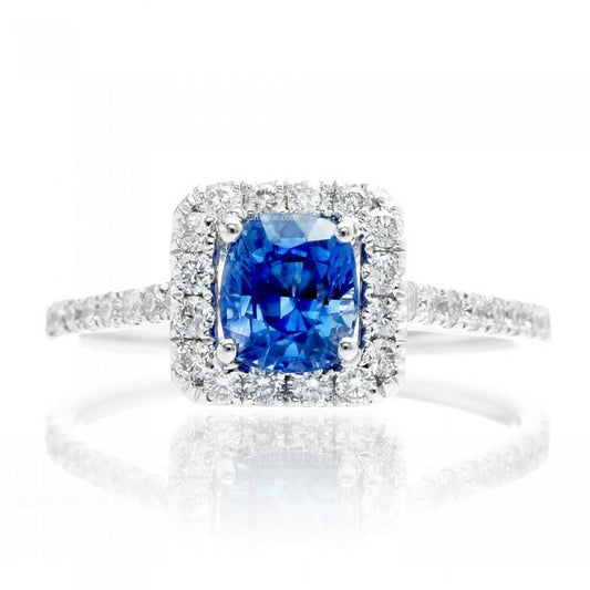 Zaffiro Ceylon taglio cuscino blu da 1,75 ct con fede nuziale in diamante - harrychadent.it