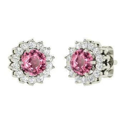 Zaffiro Rosa Con Diamanti 4.60 Carati Orecchini A Lobo In Oro Bianco