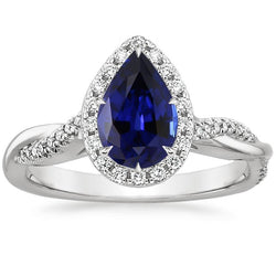 Zaffiro blu Halo Diamond Ring Prongs Pear Cut Stone 7.25 carati d'oro