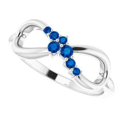Zaffiro blu Promise Ring Infinity 1 Carato Oro Bianco 14K Gioielli