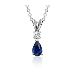 Zaffiro blu con collana pendente di diamanti 2 carati oro bianco 14 carati