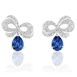 Zaffiro blu con diamante 6 carati Lady Studs orecchino oro bianco 14K