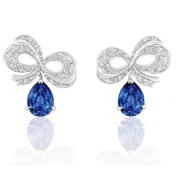 Zaffiro blu con diamante 6 carati Lady Studs orecchino oro bianco 14K - harrychadent.it