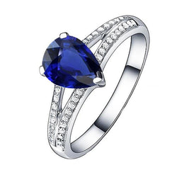 Zaffiro blu diamante anello gambo diviso 3 carati oro bianco 14K