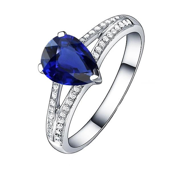 Zaffiro blu diamante anello gambo diviso 3 carati oro bianco 14K - harrychadent.it