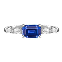 Zaffiro blu e anello di diamanti Smeraldo 2.50 carati 5 gioielli in pietra