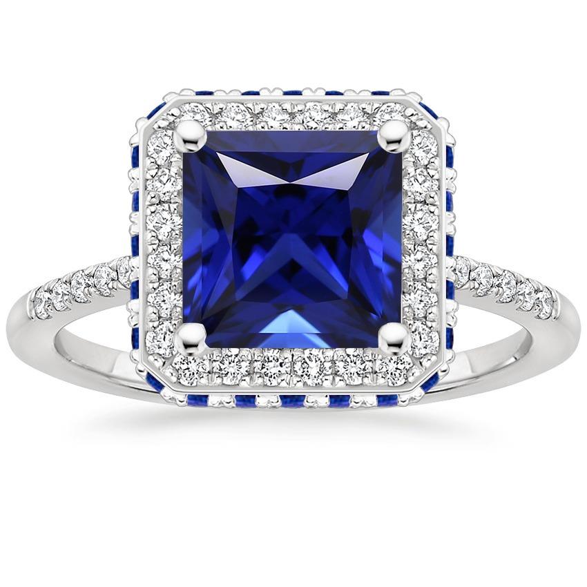 Zaffiro blu e diamante Anello Halo 5.5 carati Princess con accento - harrychadent.it