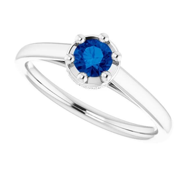 Zaffiro blu rotondo anello stile polo 1.25 carati oro bianco 14K - harrychadent.it