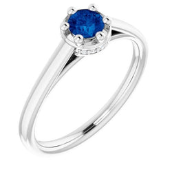 Zaffiro blu rotondo anello stile polo 1.25 carati oro bianco 14K
