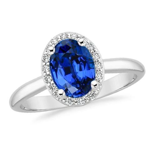 Zaffiro di Ceylon taglio ovale e rotondo con anello di diamanti 2.80 carati WG 14K - harrychadent.it