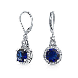 Zaffiro rotondo dello Sri Lanka con orecchini pendenti con diamanti WG 14K 2.46 Ct