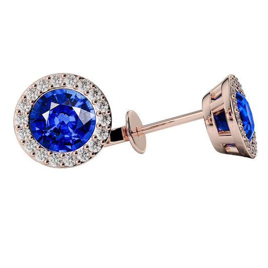 Zaffiro taglio rotondo 5.90 carati con diamanti Borchie donna Halo 14K Wg - harrychadent.it
