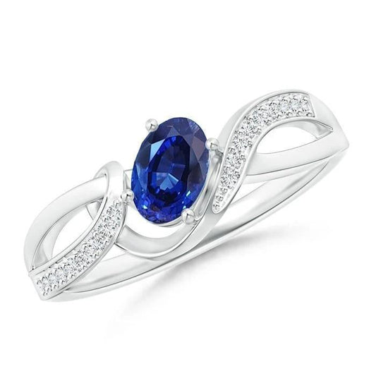 Anello a nastro con zaffiro blu dello Sri Lanka, oro bianco 14 carati da 2,90 ct - harrychadent.it