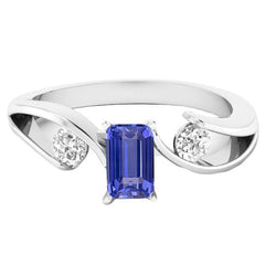 anello a tensione con zaffiro blu smeraldo da 2,50 carati e diamanti 3 pietre