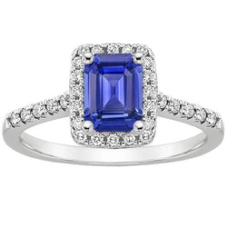 anello alone con zaffiro blu taglio smeraldo da 4,25 carati e diamante