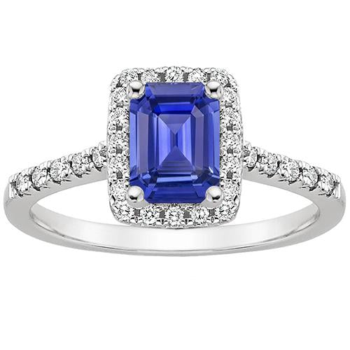Anello Halo con zaffiro blu taglio smeraldo con diamante 4.25 carati - harrychadent.it