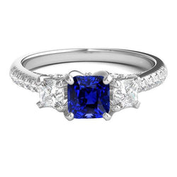 anello con pietra preziosa di diamanti Princess Diamonds blu zaffiro taglio cuscino da 2,50 carati