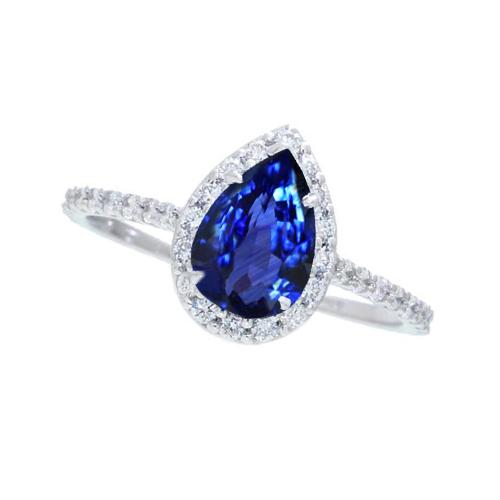 Anello da 2.30 carati con zaffiro blu dello Sri Lanka con taglio a pera e diamante rotondo - harrychadent.it