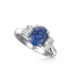 anello con zaffiro dello Sri Lanka ovale da 3,50 carati Tre pietre WG in oro bianco 14K