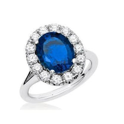 anello di fidanzamento con diamanti zaffiro dello Sri Lanka da 3,40 carati in oro bianco 14 carati