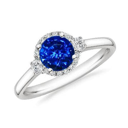 anello solitario con zaffiro blu di Ceylon da 2,90 carati e accenti di diamanti in oro bianco 14K
